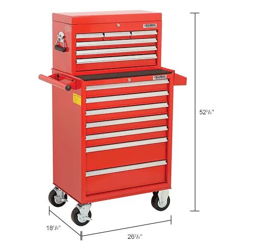 Global Industrial 13 Drawer Roller Tool Cabinet & Chest Combo - 26 - 3/8"W x 18 - 1/8"D x 52 - 9/16"H (GLB - 53548X) - SchoolOutlet