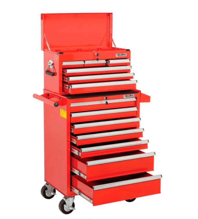 Global Industrial 13 Drawer Roller Tool Cabinet & Chest Combo - 26 - 3/8"W x 18 - 1/8"D x 52 - 9/16"H (GLB - 53548X) - SchoolOutlet