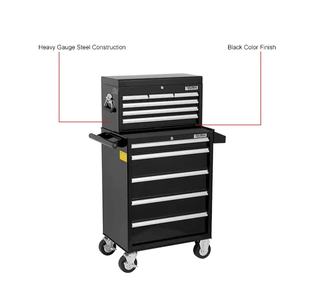 Global Industrial 11 Drawer Black Roller Tool Cabinet & Chest Combo - 26 - 3/8"W x 18 - 1/8"D x 52 - 9/16"H (GLB - 535490) - SchoolOutlet