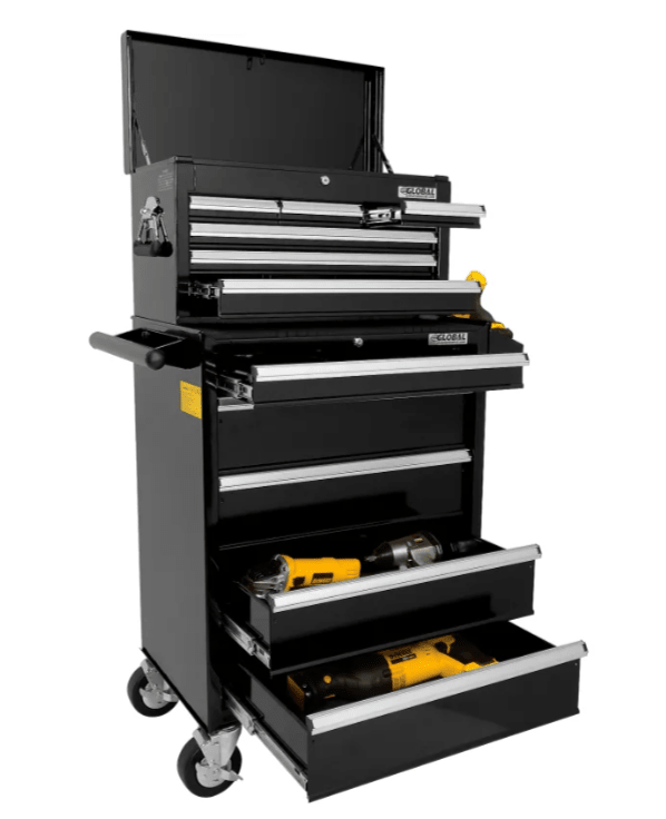 Global Industrial 11 Drawer Black Roller Tool Cabinet & Chest Combo - 26 - 3/8"W x 18 - 1/8"D x 52 - 9/16"H (GLB - 535490) - SchoolOutlet