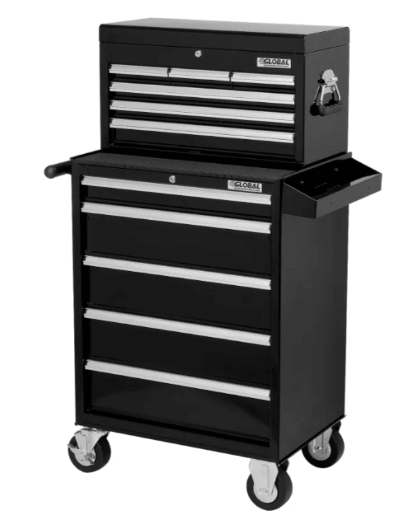 Global Industrial 11 Drawer Black Roller Tool Cabinet & Chest Combo - 26 - 3/8"W x 18 - 1/8"D x 52 - 9/16"H (GLB - 535490) - SchoolOutlet