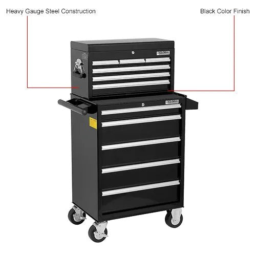 Global Industrial 11 Drawer Black Roller Tool Cabinet & Chest Combo - 26 - 3/8"W x 18 - 1/8"D x 52 - 9/16"H (GLB - 535490) - SchoolOutlet