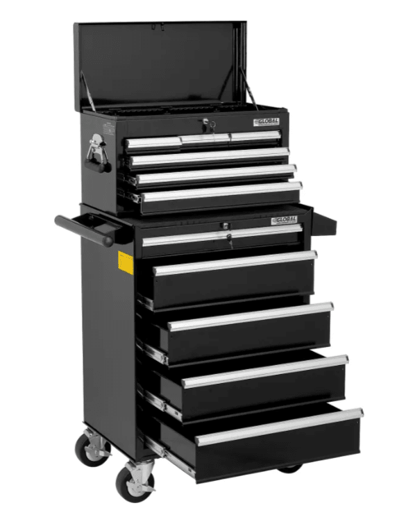 Global Industrial 11 Drawer Black Roller Tool Cabinet & Chest Combo - 26 - 3/8"W x 18 - 1/8"D x 52 - 9/16"H (GLB - 535490) - SchoolOutlet