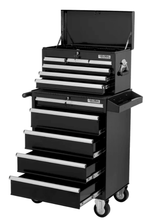 Global Industrial 11 Drawer Black Roller Tool Cabinet & Chest Combo - 26 - 3/8"W x 18 - 1/8"D x 52 - 9/16"H (GLB - 535490) - SchoolOutlet