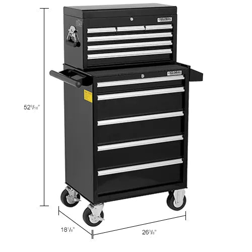 Global Industrial 11 Drawer Black Roller Tool Cabinet & Chest Combo - 26 - 3/8"W x 18 - 1/8"D x 52 - 9/16"H (GLB - 535490) - SchoolOutlet