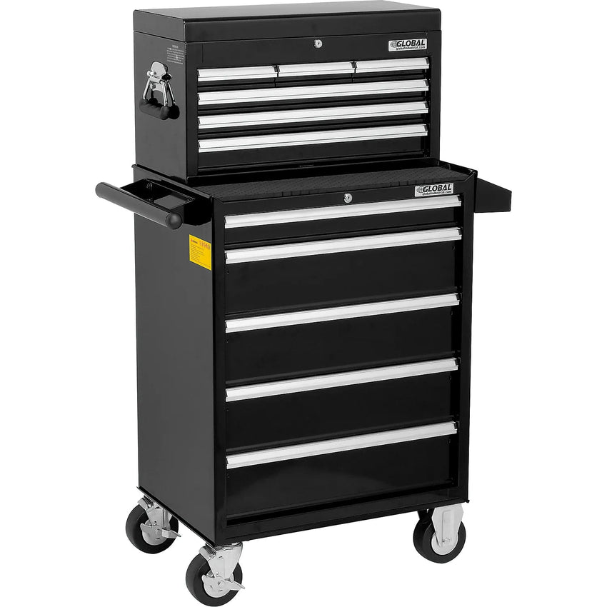 Global Industrial 11 Drawer Black Roller Tool Cabinet & Chest Combo - 26 - 3/8"W x 18 - 1/8"D x 52 - 9/16"H (GLB - 535490) - SchoolOutlet