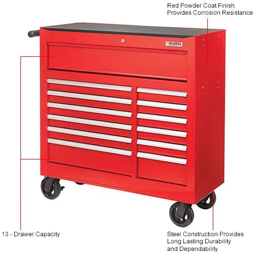 Global Industrial Roller Tool Cabinet, 13 Drawers, 42 - 3/8"W x 18"D x 38 - 5/8"H (GLB - 535653) - SchoolOutlet