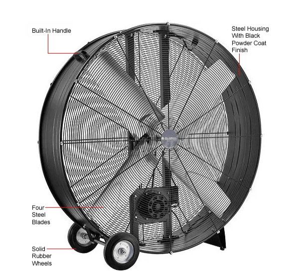 Global Industrial 48" Portable Drum Blower Fan, 19500 CFM, 1 - 1/2 HP, 1 Phase (GLB - 600555) - SchoolOutlet