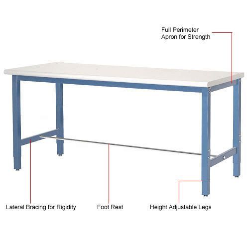 Global Industrial 48"W x 30"D Adjustable Height Workbench Square Tube Leg, Laminate Safety Edge Blue (GLB - 606998BL) - SchoolOutlet