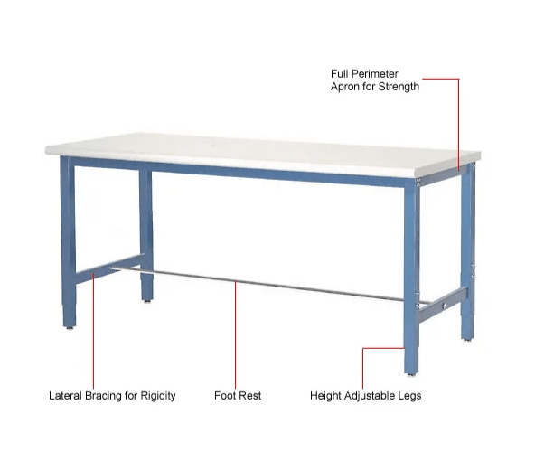 Global Industrial 60"W x 30"D Adjustable Height Workbench Square Tube Leg, Laminate Safety Edge Blue (GLB - 607000BL) - SchoolOutlet