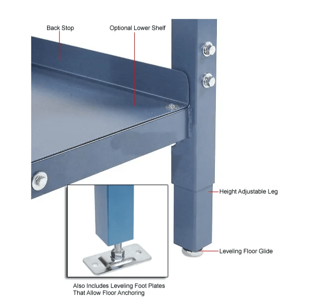 Global Industrial 60"W x 30"D Adjustable Height Workbench Square Tube Leg, Laminate Safety Edge Blue (GLB - 607000BL) - SchoolOutlet