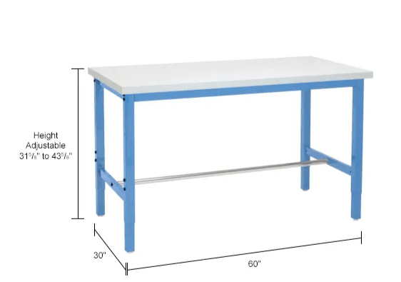 Global Industrial 60"W x 30"D Adjustable Height Workbench Square Tube Leg, Laminate Safety Edge Blue (GLB - 607000BL) - SchoolOutlet