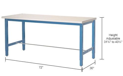 Global Industrial 72"W x 30"D Adjustable Height Workbench Square Tube Leg, Laminate Safety Edge Blue (GLB - 607002BL) - SchoolOutlet
