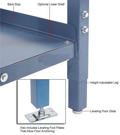 Global Industrial 72"W x 30"D Adjustable Height Workbench Square Tube Leg, Laminate Safety Edge Blue (GLB - 607002BL) - SchoolOutlet
