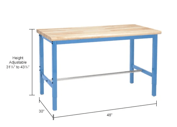 Global Industrial 48"W x 30"D Adjustable Height Workbench Square Tube Leg - Maple Safety Edge Blue (GLB - 607004BL) - SchoolOutlet