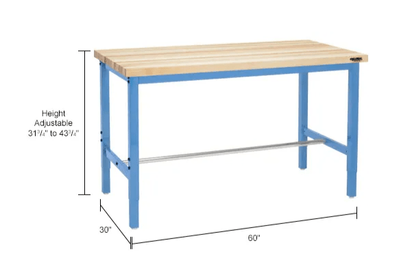 Global Industrial 60"W x 30"D Adjustable Height Workbench Square Tube Leg - Maple Safety Edge Blue (GLB - 607006BL) - SchoolOutlet