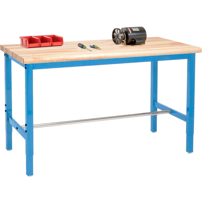 Global Industrial 60"W x 30"D Adjustable Height Workbench Square Tube Leg - Maple Safety Edge Blue (GLB - 607006BL) - SchoolOutlet