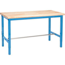 Global Industrial 60"W x 30"D Adjustable Height Workbench Square Tube Leg - Maple Safety Edge Blue (GLB-607006BL)