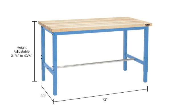 Global Industrial 72"W x 30"D Adjustable Height Workbench Square Tube Leg - Maple Safety Edge Blue (GLB - 607008BL) - SchoolOutlet