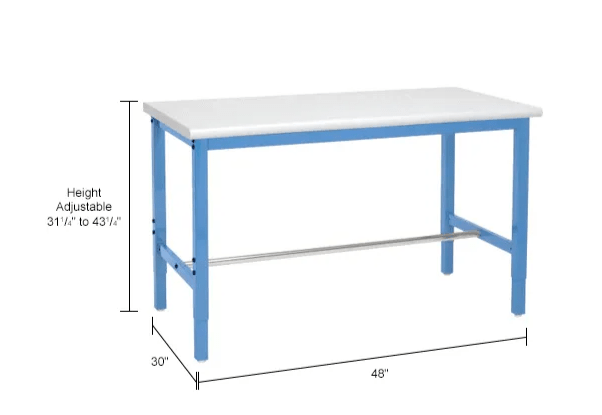 Global Industrial 48"W x 30"D Adjustable Height Workbench Square Tube Leg - ESD Safety Edge - Blue (GLB - 607263BL) - SchoolOutlet