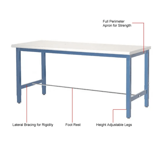 Global Industrial 48"W x 30"D Adjustable Height Workbench Square Tube Leg - ESD Safety Edge - Blue (GLB - 607263BL) - SchoolOutlet