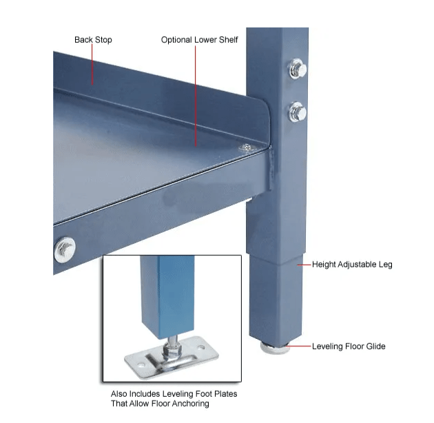 Global Industrial 48"W x 30"D Adjustable Height Workbench Square Tube Leg - ESD Safety Edge - Blue (GLB - 607263BL) - SchoolOutlet