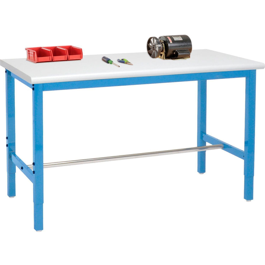Global Industrial 72 x 30 Adjustable Height Workbench Square Tube Leg - ESD Safety Edge - Blue (GLB - 607267BL) - SchoolOutlet
