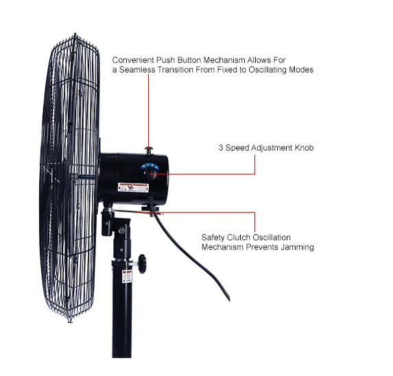 Global Industrial 30" Deluxe Oscillating Pedestal Fan, 3 Speed, 10,000 CFM, 320W, 1/2 HP (GLB - 652299) - SchoolOutlet