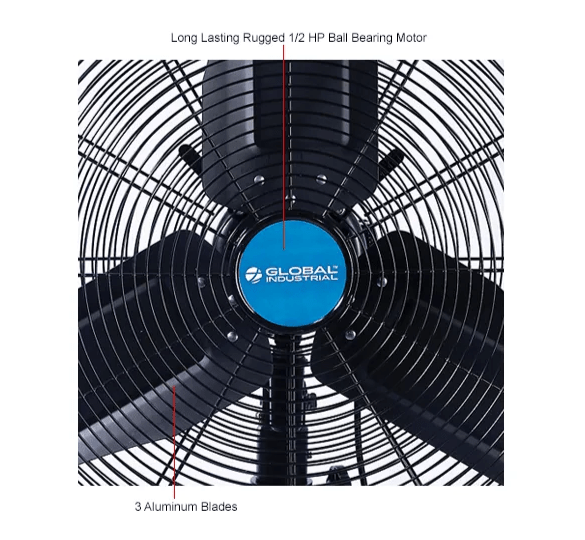 Global Industrial 30" Deluxe Oscillating Pedestal Fan, 3 Speed, 10,000 CFM, 320W, 1/2 HP (GLB - 652299) - SchoolOutlet