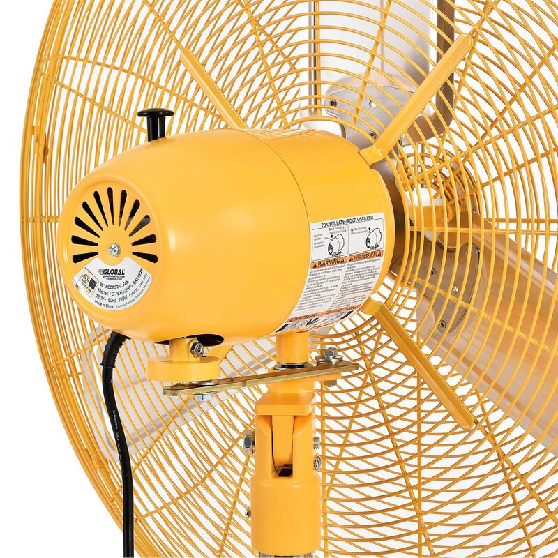 Global Industrial 30" Deluxe Oscillating Pedestal Fan, 3 Speed, 10000 CFM, 320W, 1/2HP, Yellow (GLB - 652299Y) - SchoolOutlet