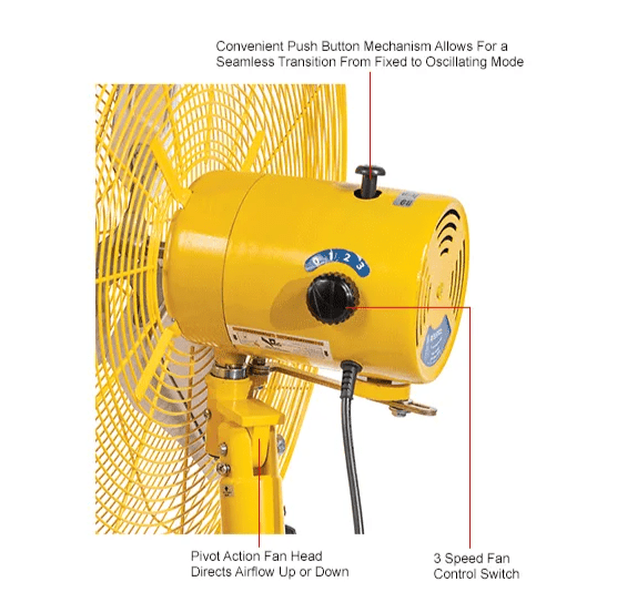 Global Industrial 30" Deluxe Oscillating Pedestal Fan, 3 Speed, 10000 CFM, 320W, 1/2HP, Yellow (GLB - 652299Y) - SchoolOutlet