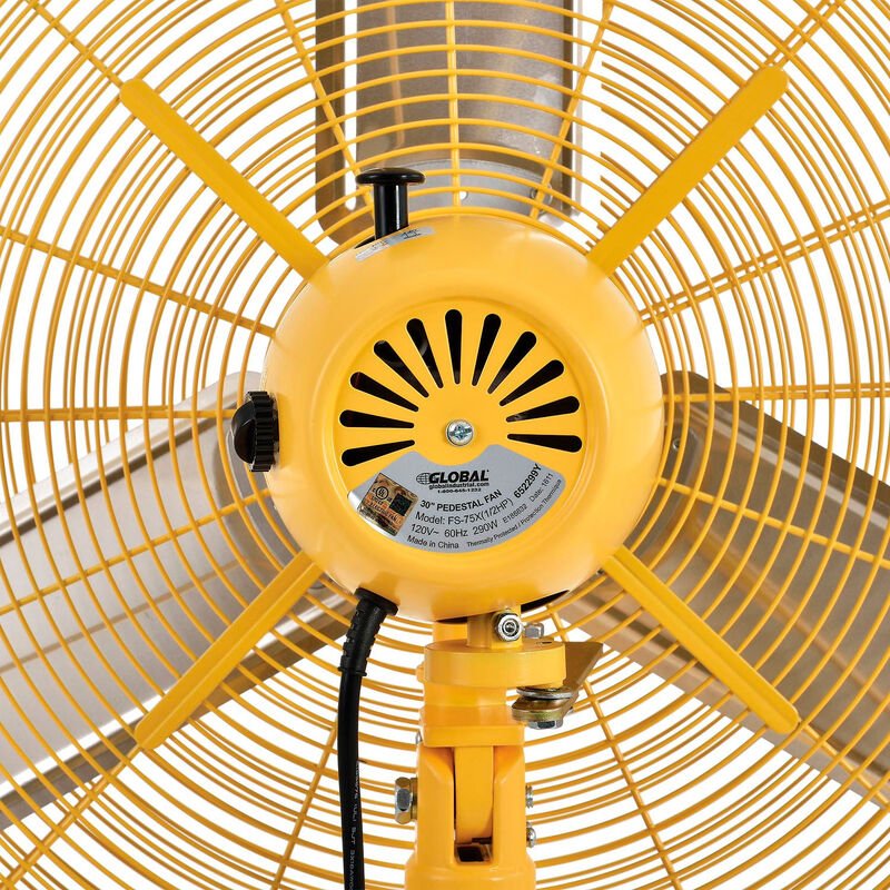 Global Industrial 30" Deluxe Oscillating Pedestal Fan, 3 Speed, 10000 CFM, 320W, 1/2HP, Yellow (GLB - 652299Y) - SchoolOutlet