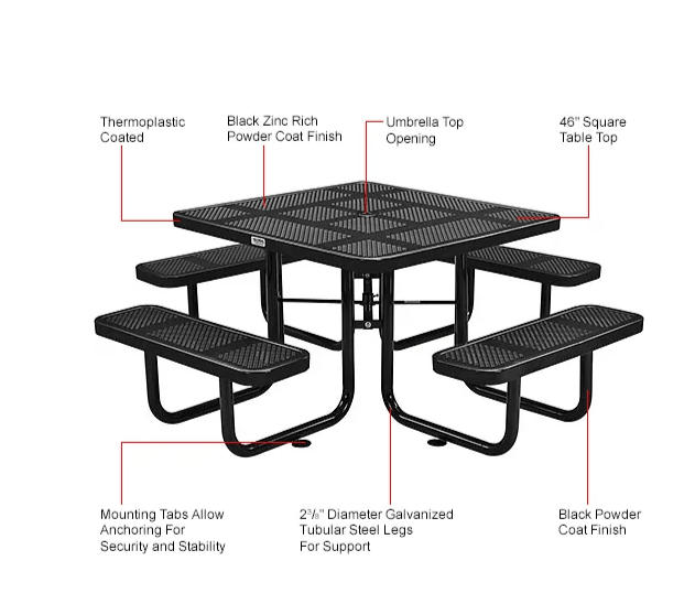 Global Industrial 46" Square Picnic Table, Perforated Metal (GLB - 694551) - SchoolOutlet