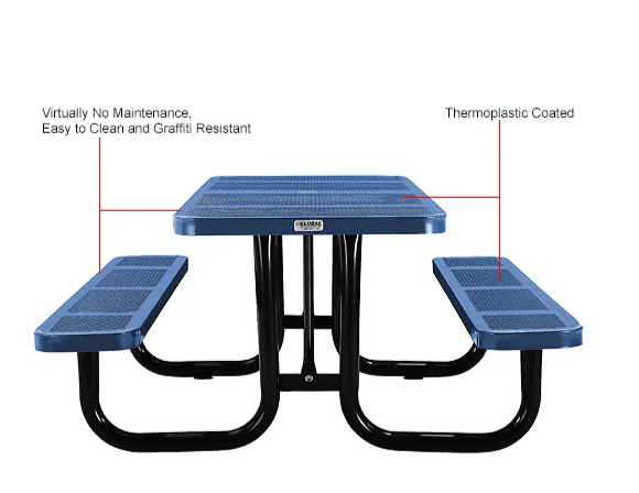 Global Industrial 6' Rectangular Picnic Table Perforated Metal Blue (GLB - 694553BL) - SchoolOutlet