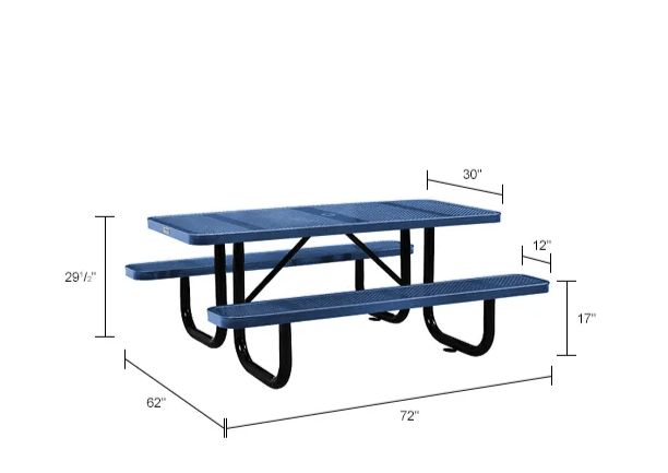 Global Industrial 6' Rectangular Picnic Table Perforated Metal Blue (GLB - 694553BL) - SchoolOutlet