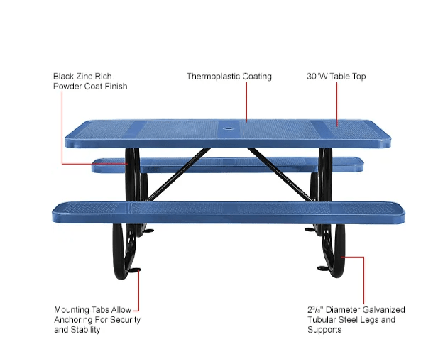 Global Industrial 6' Rectangular Picnic Table Perforated Metal Blue (GLB - 694553BL) - SchoolOutlet