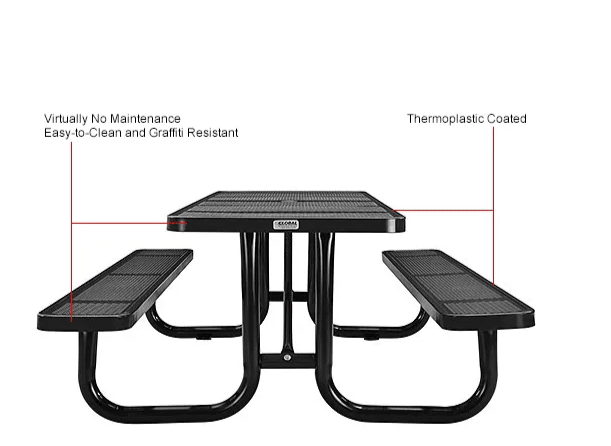 Global Industrial 8' Rectangular Picnic Table, Perforated Metal, Black (GLB - 694555BK) - SchoolOutlet