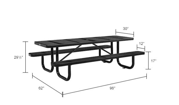 Global Industrial 8' Rectangular Picnic Table, Perforated Metal, Black (GLB - 694555BK) - SchoolOutlet