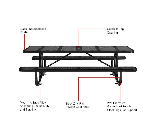 Global Industrial 8' Rectangular Picnic Table, Perforated Metal, Black (GLB - 694555BK) - SchoolOutlet