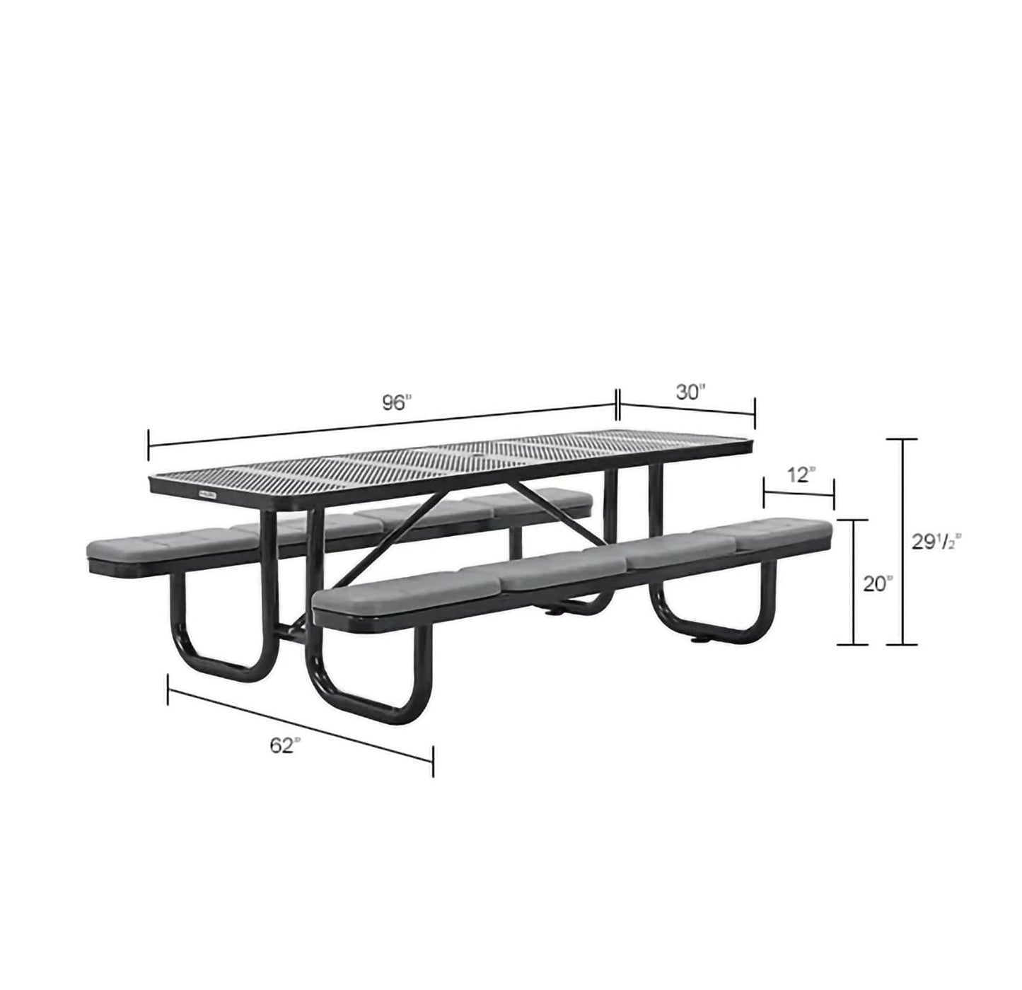 Global Industrial 8' Rectangular Picnic Table w/ Seat Cushions, Perforated Metal, Black (GLB - 694555BKS) - SchoolOutlet