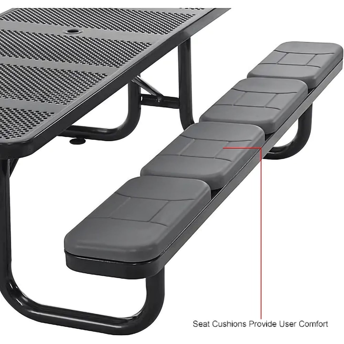 Global Industrial 8' Rectangular Picnic Table w/ Seat Cushions, Perforated Metal, Black (GLB - 694555BKS) - SchoolOutlet