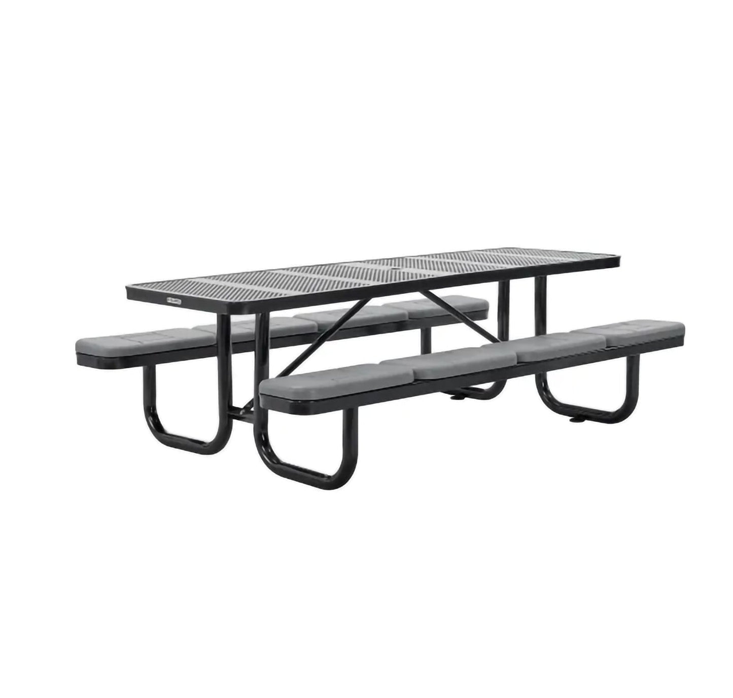 Global Industrial 8' Rectangular Picnic Table w/ Seat Cushions, Perforated Metal, Black (GLB - 694555BKS) - SchoolOutlet