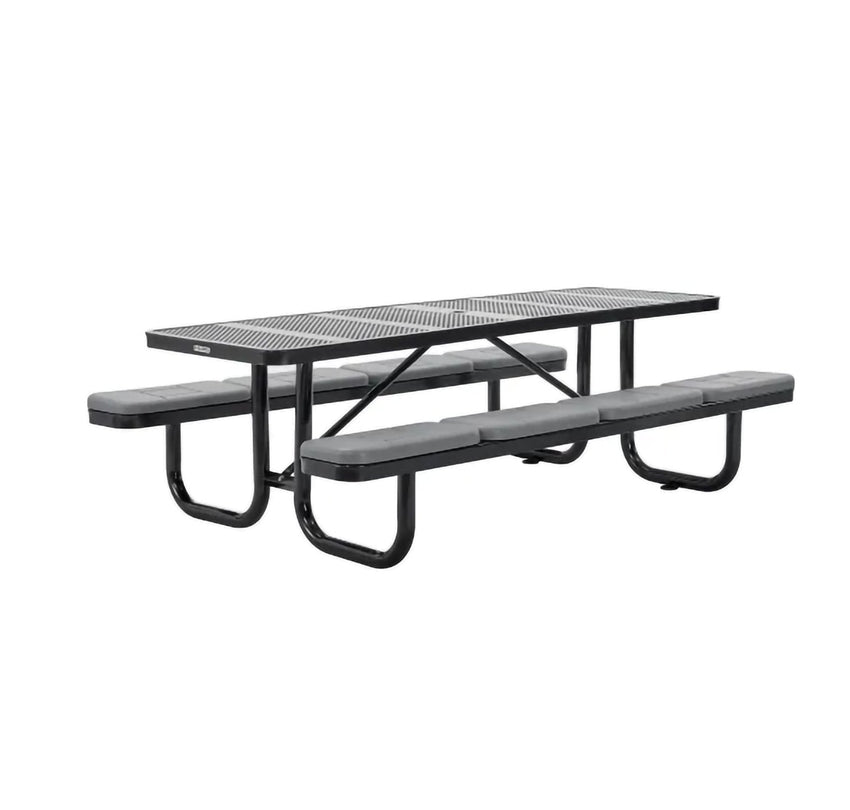 Global Industrial 8' Rectangular Picnic Table w/ Seat Cushions, Perforated Metal, Black (GLB - 694555BKS) - SchoolOutlet