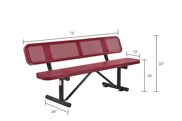 Global Industrial 6' Outdoor Steel Picnic Bench w/ Backrest Perforated Metal (GLB - 694557) - SchoolOutlet
