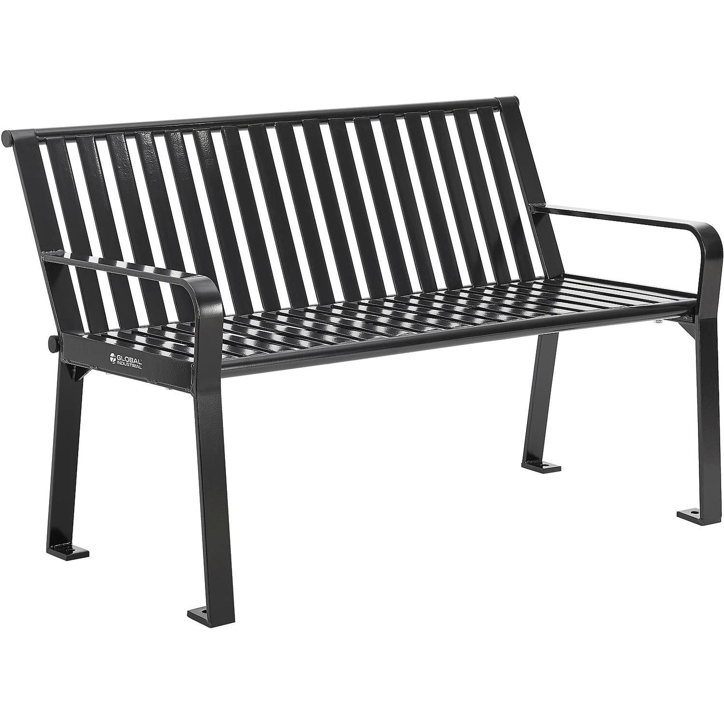 Global Industrial 4' Outdoor Bench with Back, Vertical Steel Slat (GLB - 694853) - SchoolOutlet
