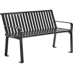 Global Industrial 4' Outdoor Bench with Back, Vertical Steel Slat (GLB - 694853) - SchoolOutlet