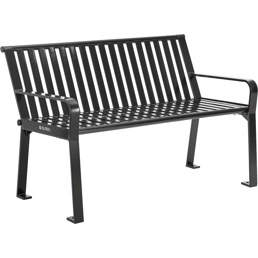 Global Industrial 4' Outdoor Bench with Back, Vertical Steel Slat (GLB - 694853) - SchoolOutlet
