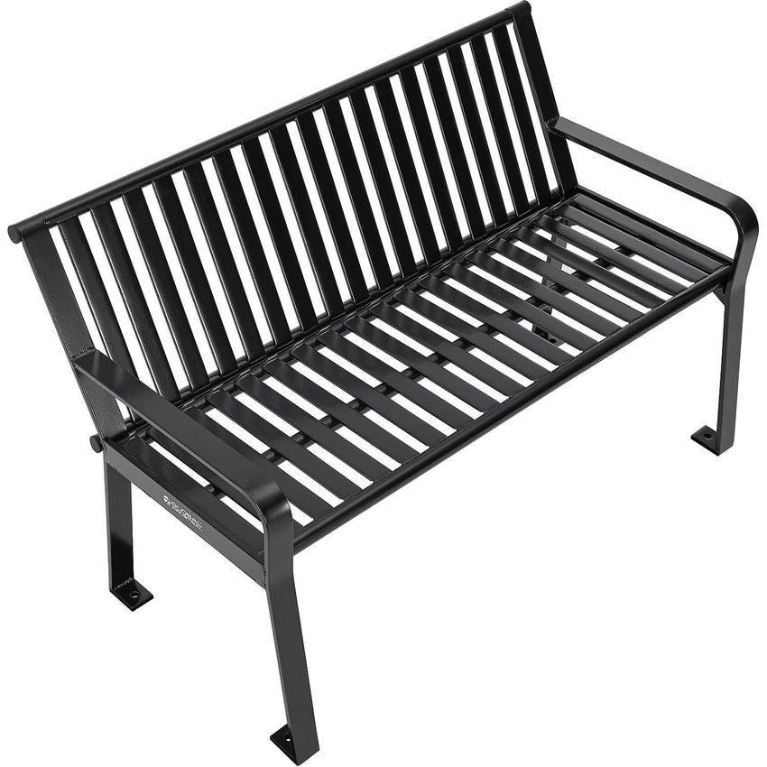 Global Industrial 4' Outdoor Bench with Back, Vertical Steel Slat (GLB - 694853) - SchoolOutlet