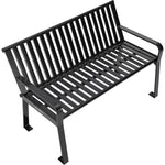Global Industrial 4' Outdoor Bench with Back, Vertical Steel Slat (GLB - 694853) - SchoolOutlet