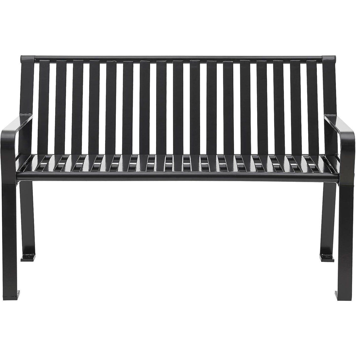 Global Industrial 4' Outdoor Bench with Back, Vertical Steel Slat (GLB - 694853) - SchoolOutlet